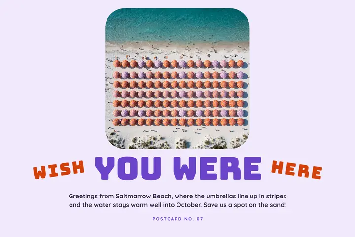 Saltmarrow Beach wish you were here warped postcard template