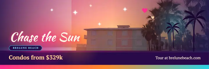 Beachfront condos sunset X header, airbrush boardwalk template