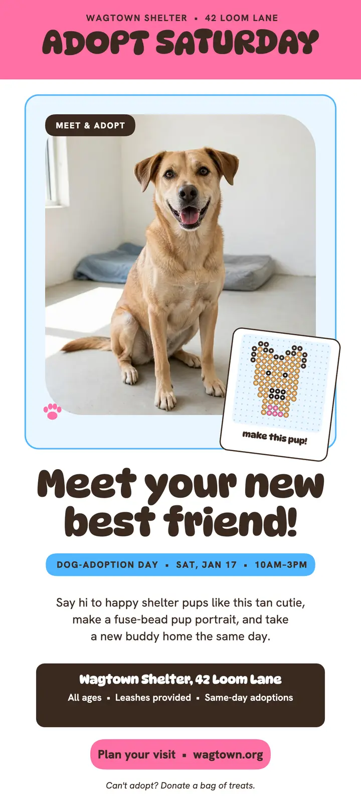 Wagtown bead dog adoption rack card template