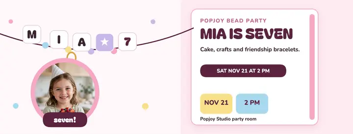 Mia bead letter birthday party cover: birthday cover template