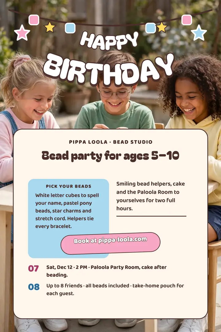 Pippa Loola bead party birthday poster template