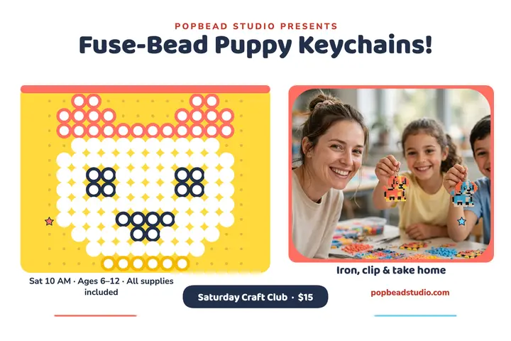 Popbead fuse-bead puppy class postcard template