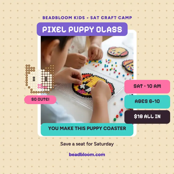Beadbloom pixel puppy craft post: bead craft class post template