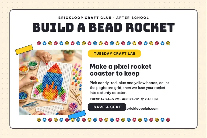 Bead rocket craft class postcard: craft class postcard template