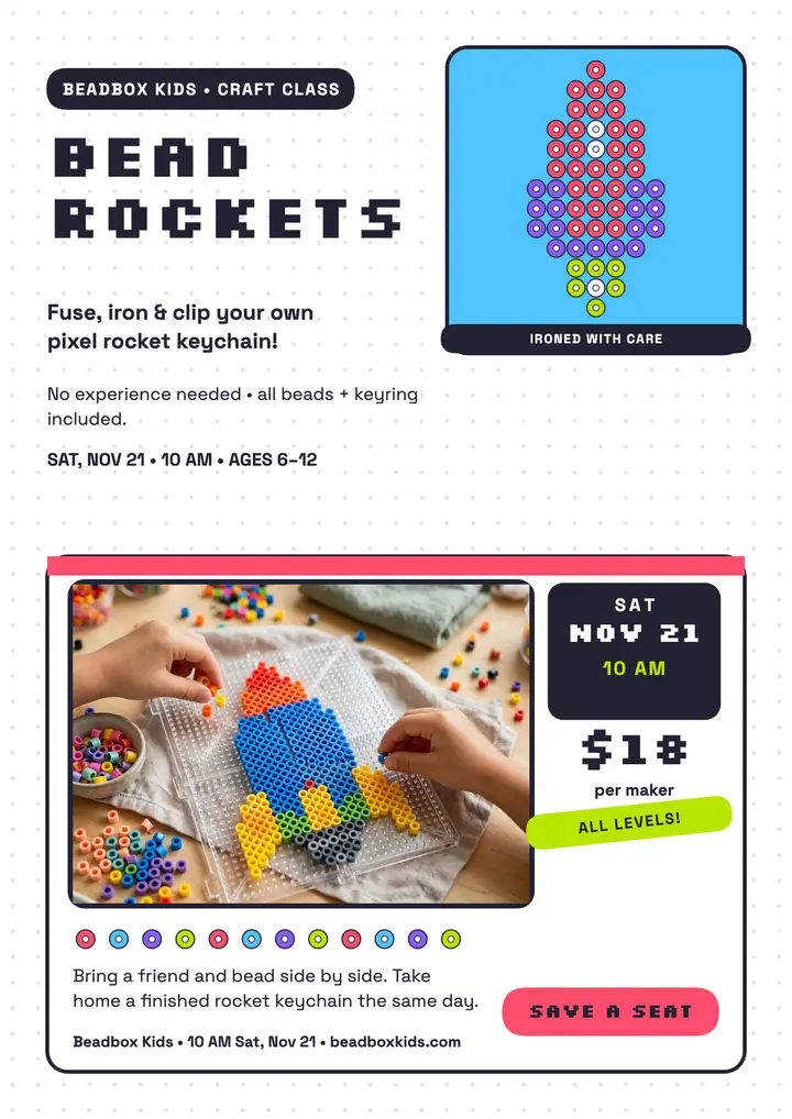 Beadbox Kids rocket bead class flyer template