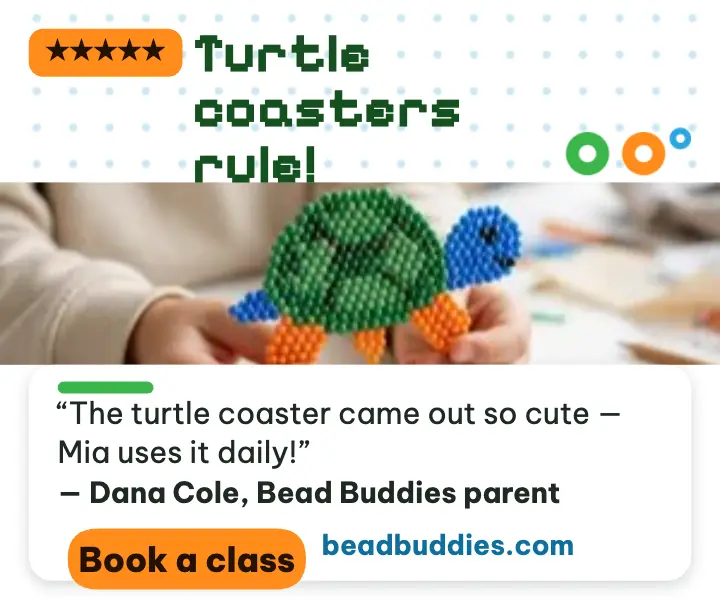 Bead Buddies turtle review ad: kids craft review ad template