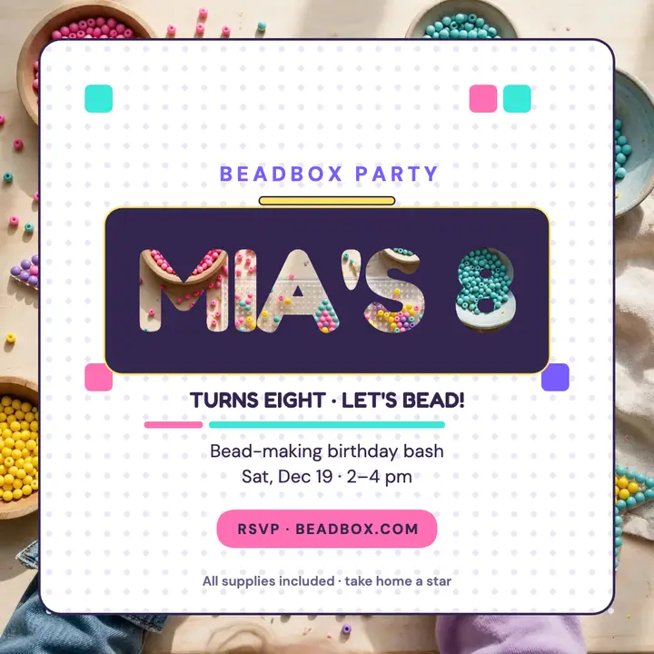 Beadbox bead-craft birthday post: bead birthday party post template