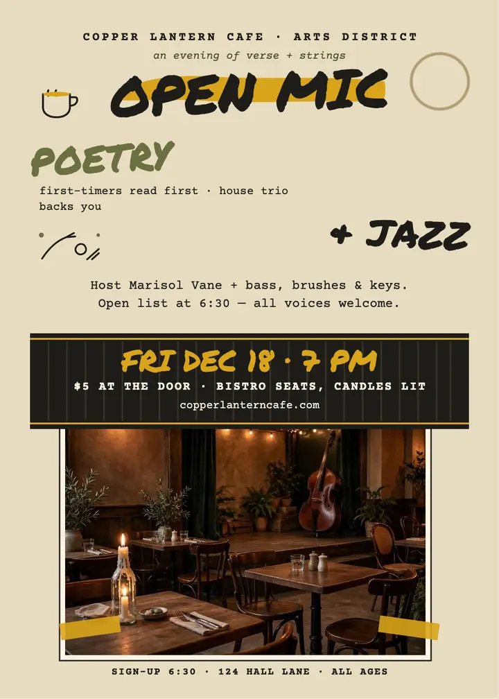 Copper Lantern open mic invitation: open mic night invitation template