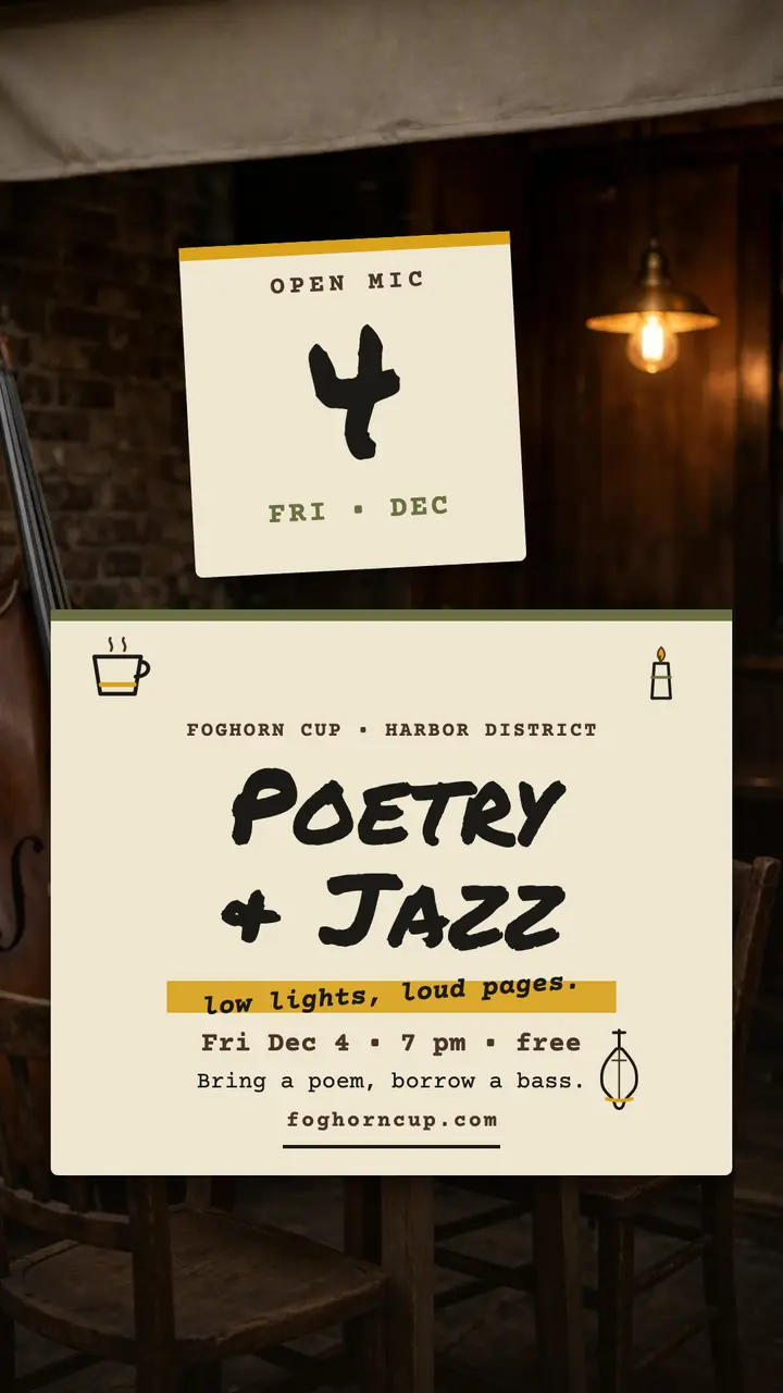 Foghorn Cup poetry and jazz open mic story template