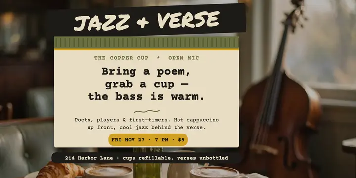 Copper Cup poetry and jazz open mic post: open mic night post template