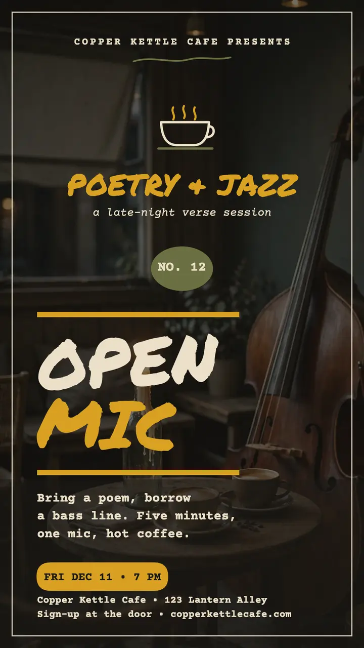 Copper Kettle open mic story bill template