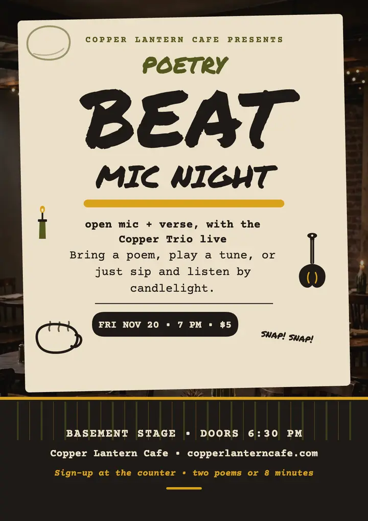 Copper Lantern beat poetry mic flyer template