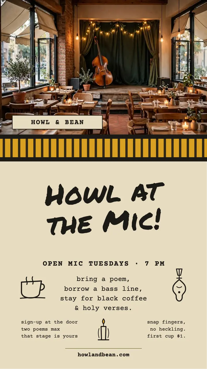 Howl and Bean poetry mic story template