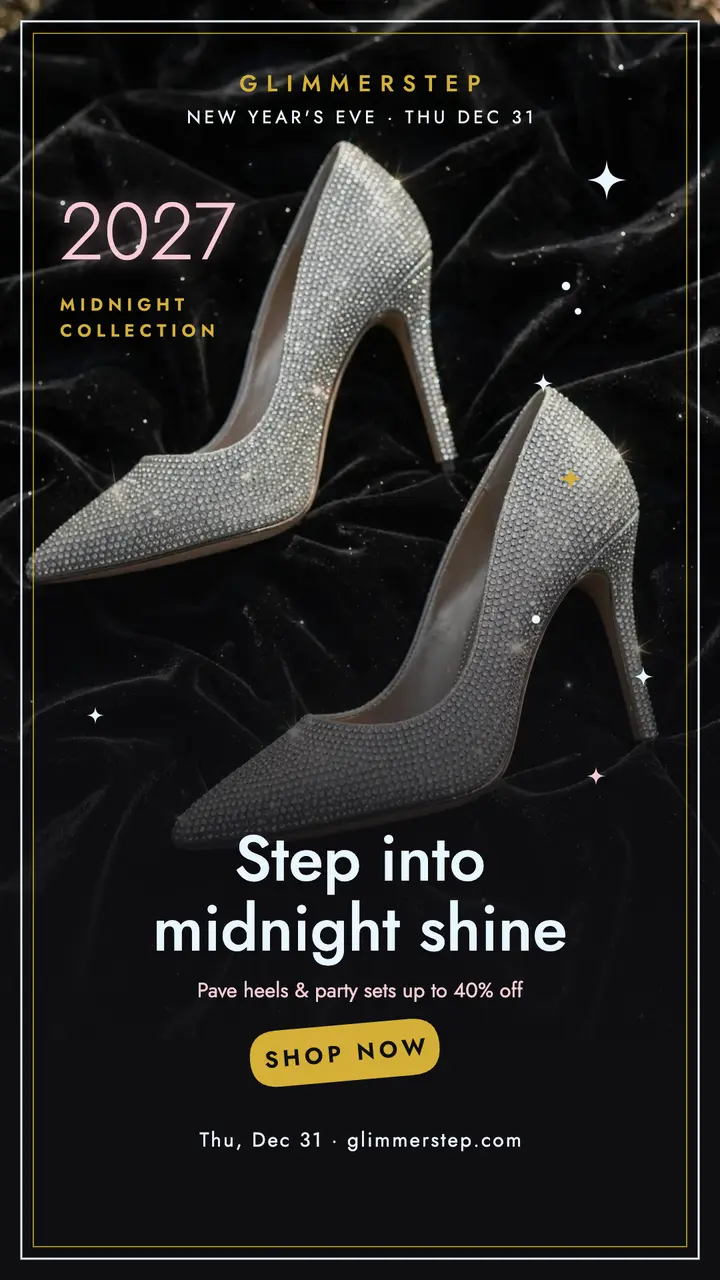 Glimmerstep midnight heels New Year story template