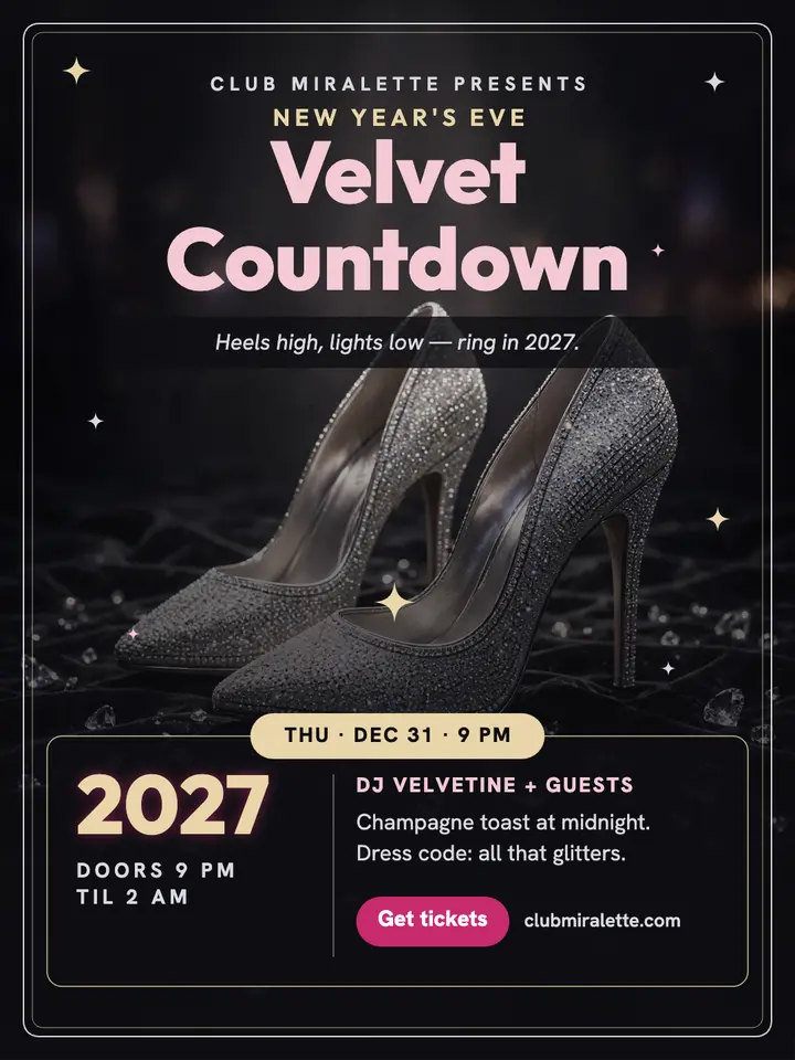 Club Miralette Velvet Countdown NYE post template