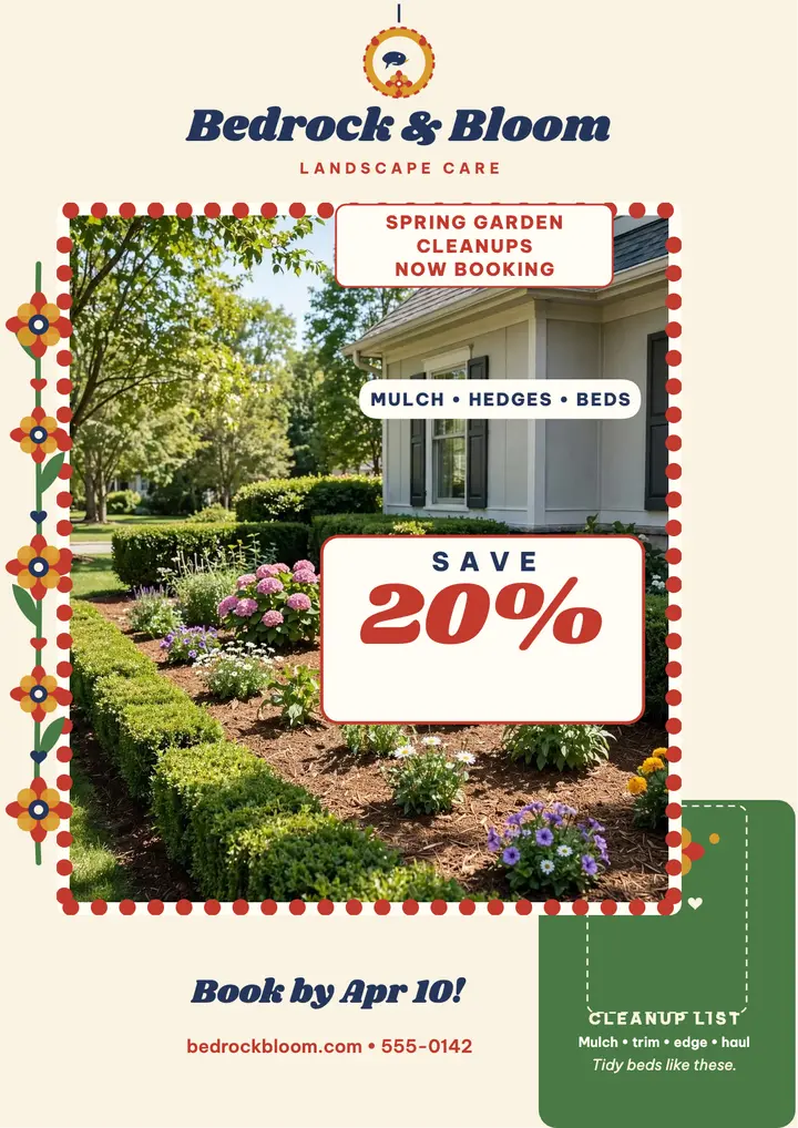Bedrock and Bloom spring cleanup flyer template