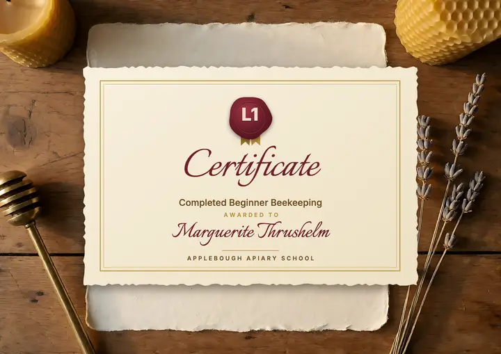Applebough Apiary School beginner beekeeping certificate template