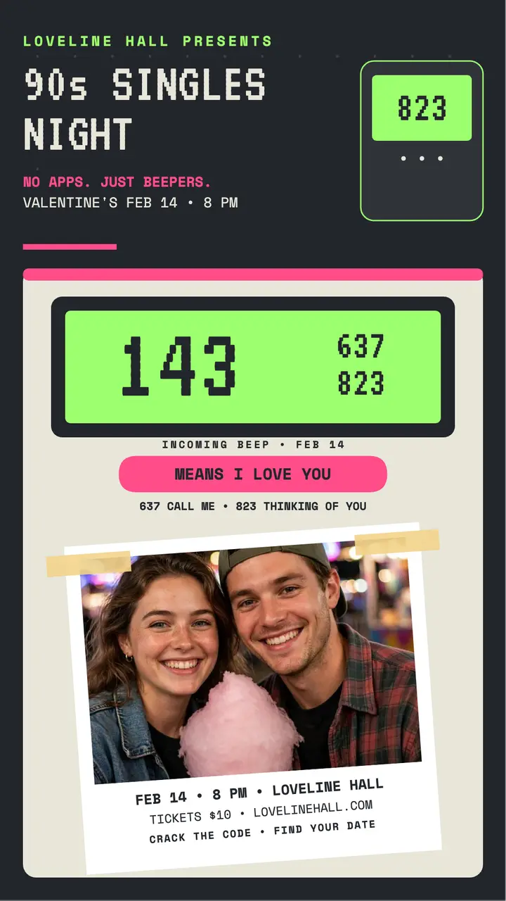Loveline Hall beeper love story template