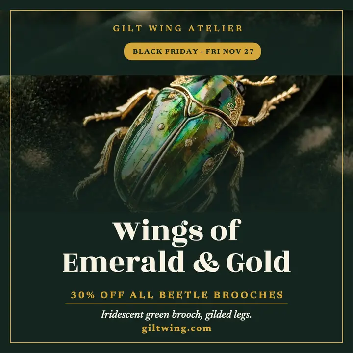 Gilt Wing beetle brooch Black Friday post: black friday jewelry sale template