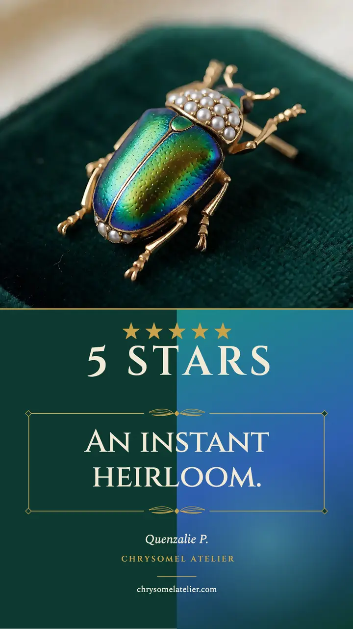 Beetle brooch customer review story template