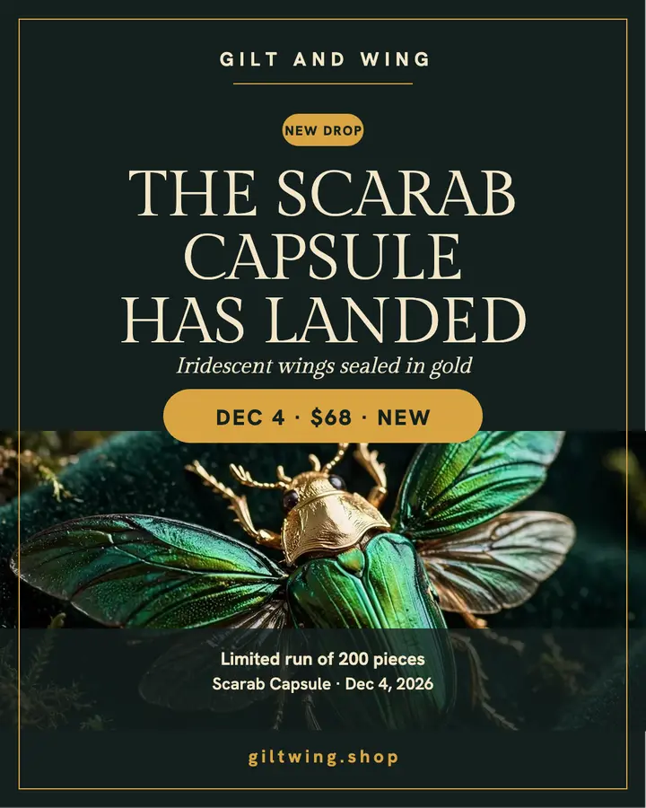 Gilt and Wing scarab drop post: jewelry drop post template