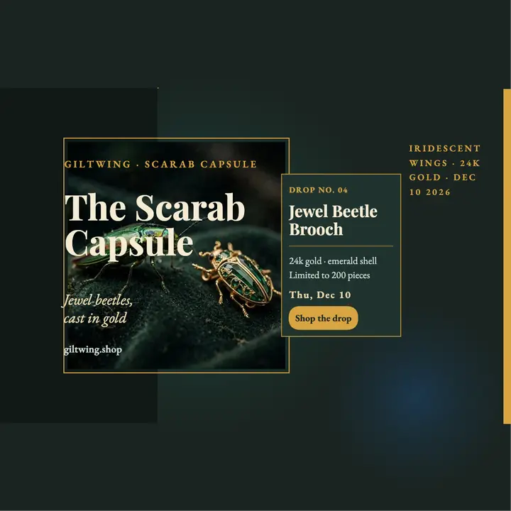 Giltwing Scarab Capsule beetle brooch drop template