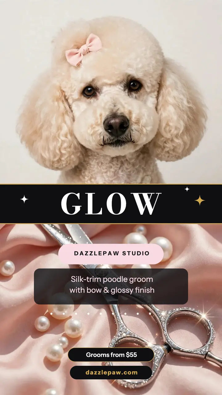 Dazzlepaw poodle groom glam story: dog groomer story template