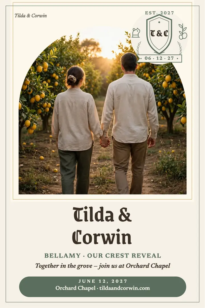 Bellamy wedding crest reveal poster template