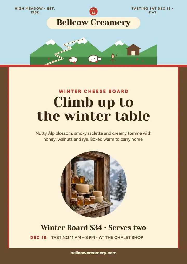 Bellcow winter cheese board flyer template