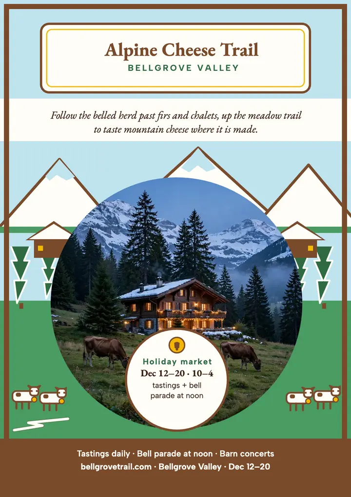 Bellgrove alpine cheese trail holiday flyer template