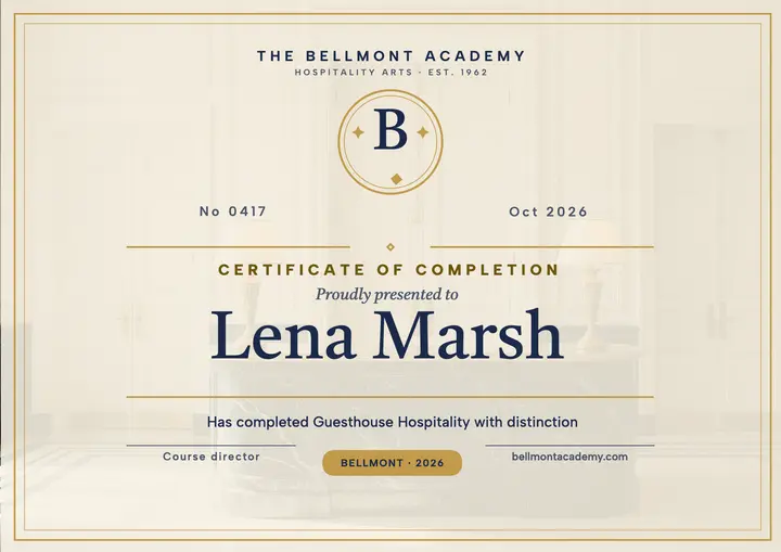 Bellmont hospitality course certificate template