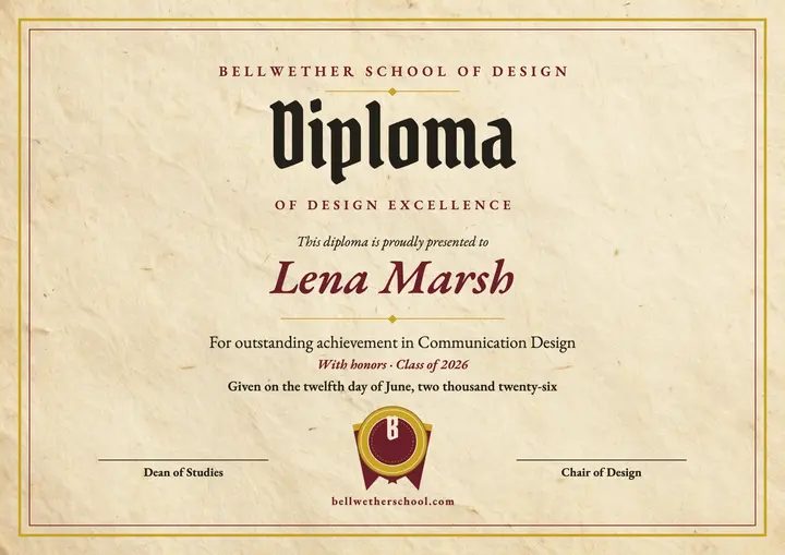 Bellwether diploma, design academy template