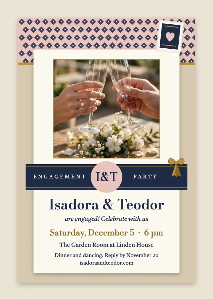 Isadora and Teodor engagement party invitation template