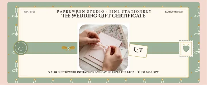 Paperwren wedding gift voucher, blush suite template
