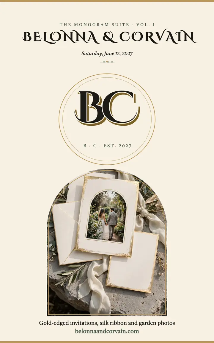 Belonna and Corvain monogram suite cover: monogram wedding ebook cover template