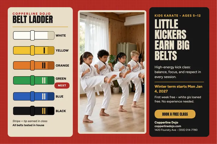 Copperline Dojo kids karate postcard template