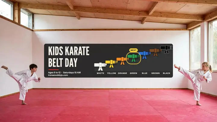 Ironwood Dojo kids karate banner: kids karate class youtube banner template