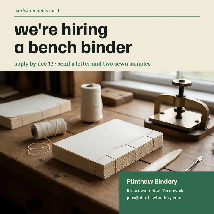 Bench binder hiring post, bookbindery template