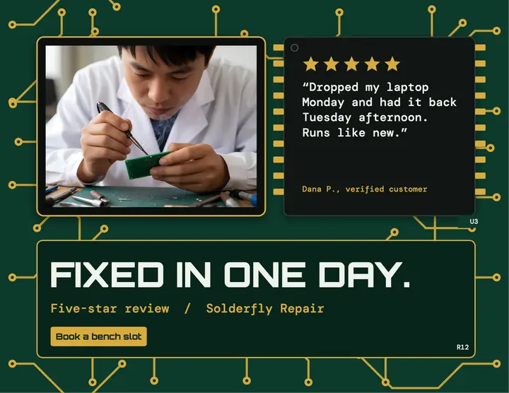 Solderfly Repair review flyer, circuit trace template