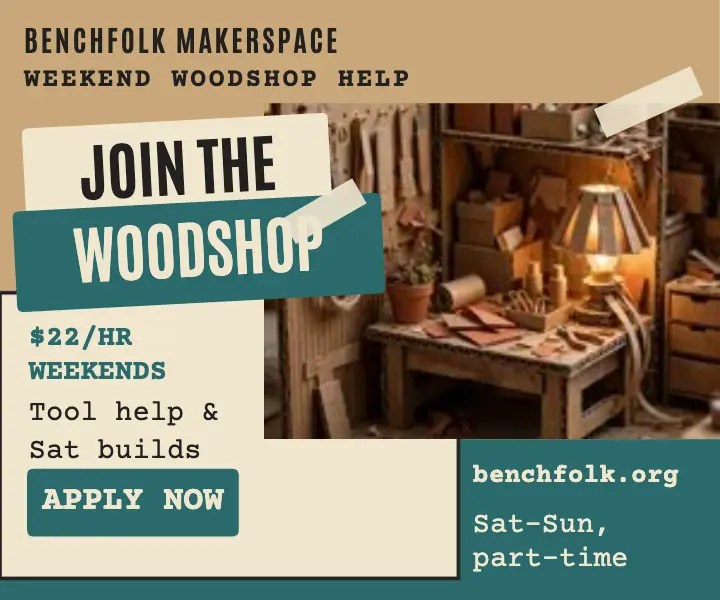 Benchfolk woodshop weekend help ad template