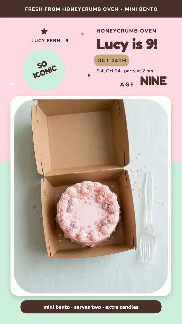 Lucy Fern bento birthday cake story template