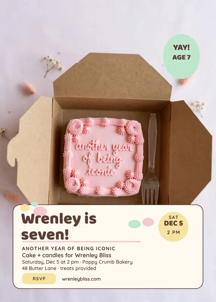 Wrenley bento cake birthday invitation template