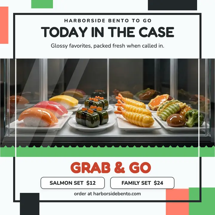 Harborside Bento takeout case card template