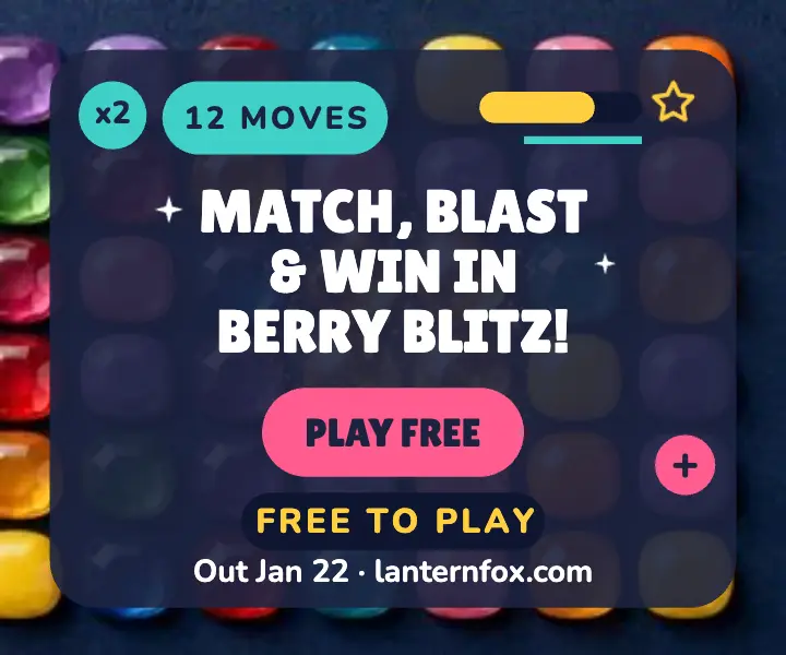 Berry Blitz puzzle game launch ad template