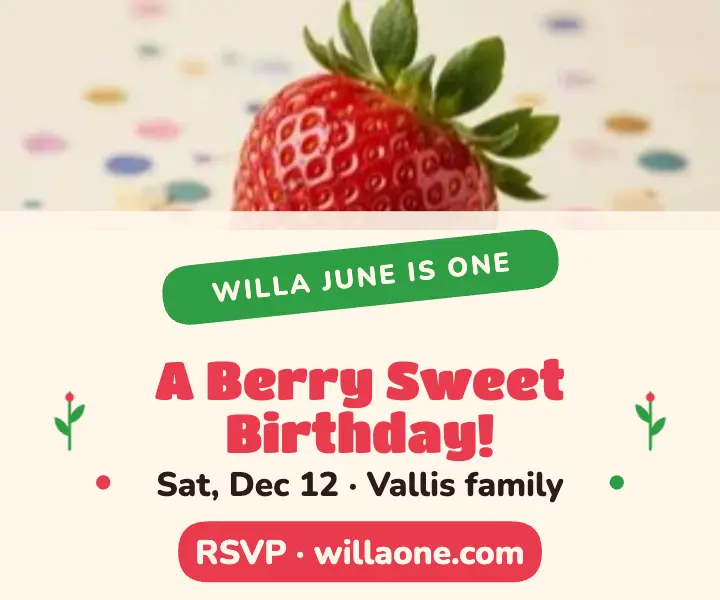 Willa June berry first birthday ad template