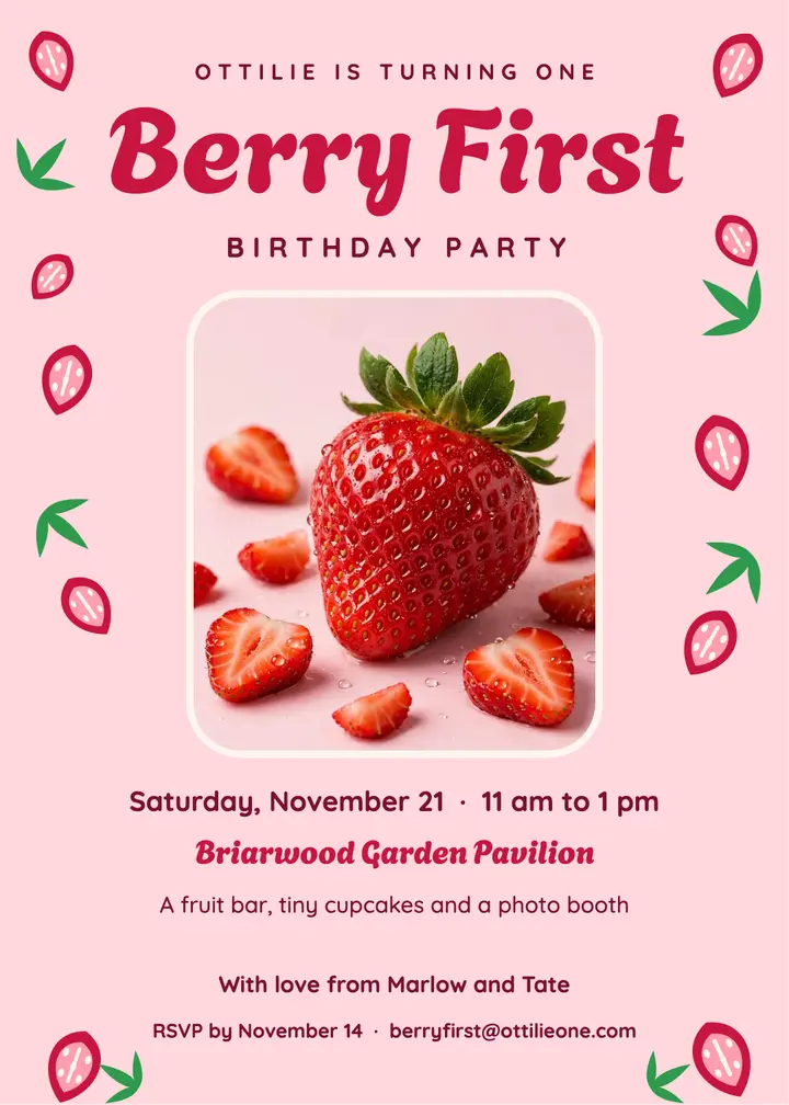 Berry First birthday invitation template