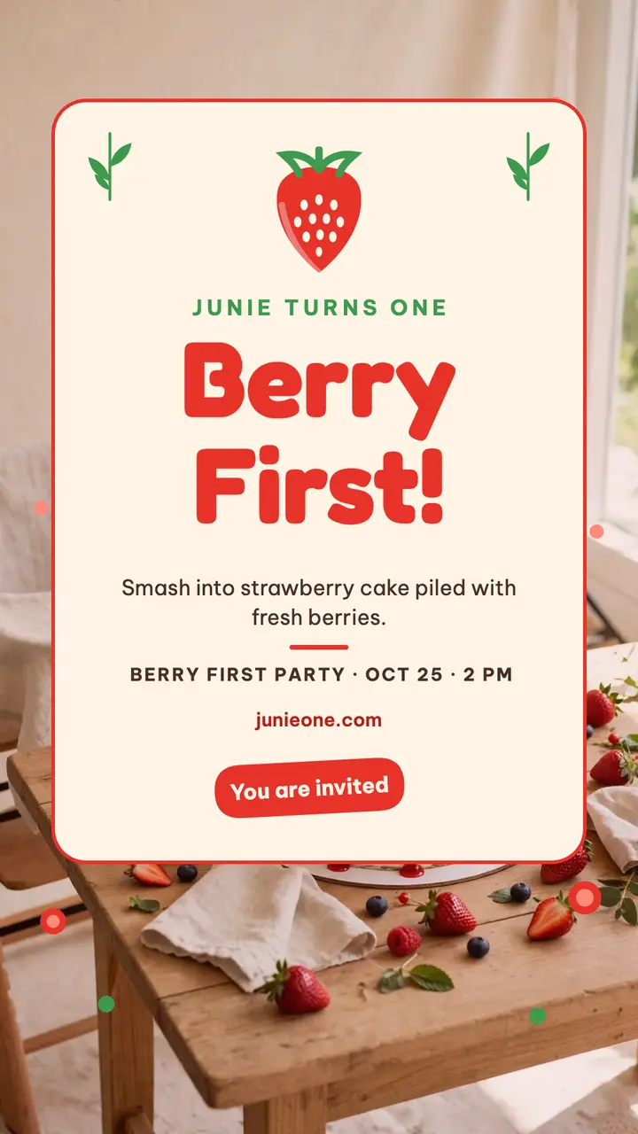 Junie Berry First birthday story template
