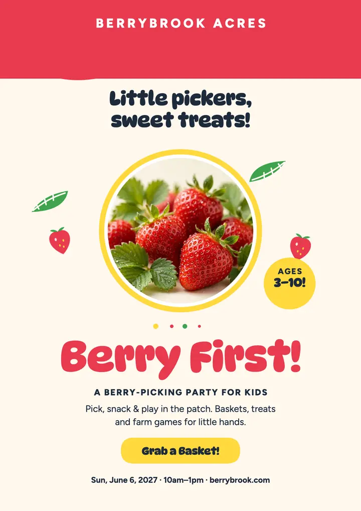 Berry First kids berry picking flyer template