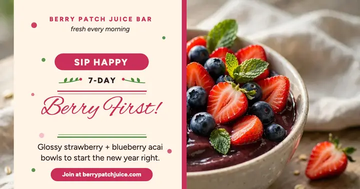 Berry First acai bowl post, Berry Patch: berry first wellness post template