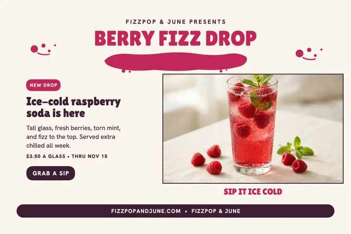 Fizzpop and June berry fizz drop postcard template